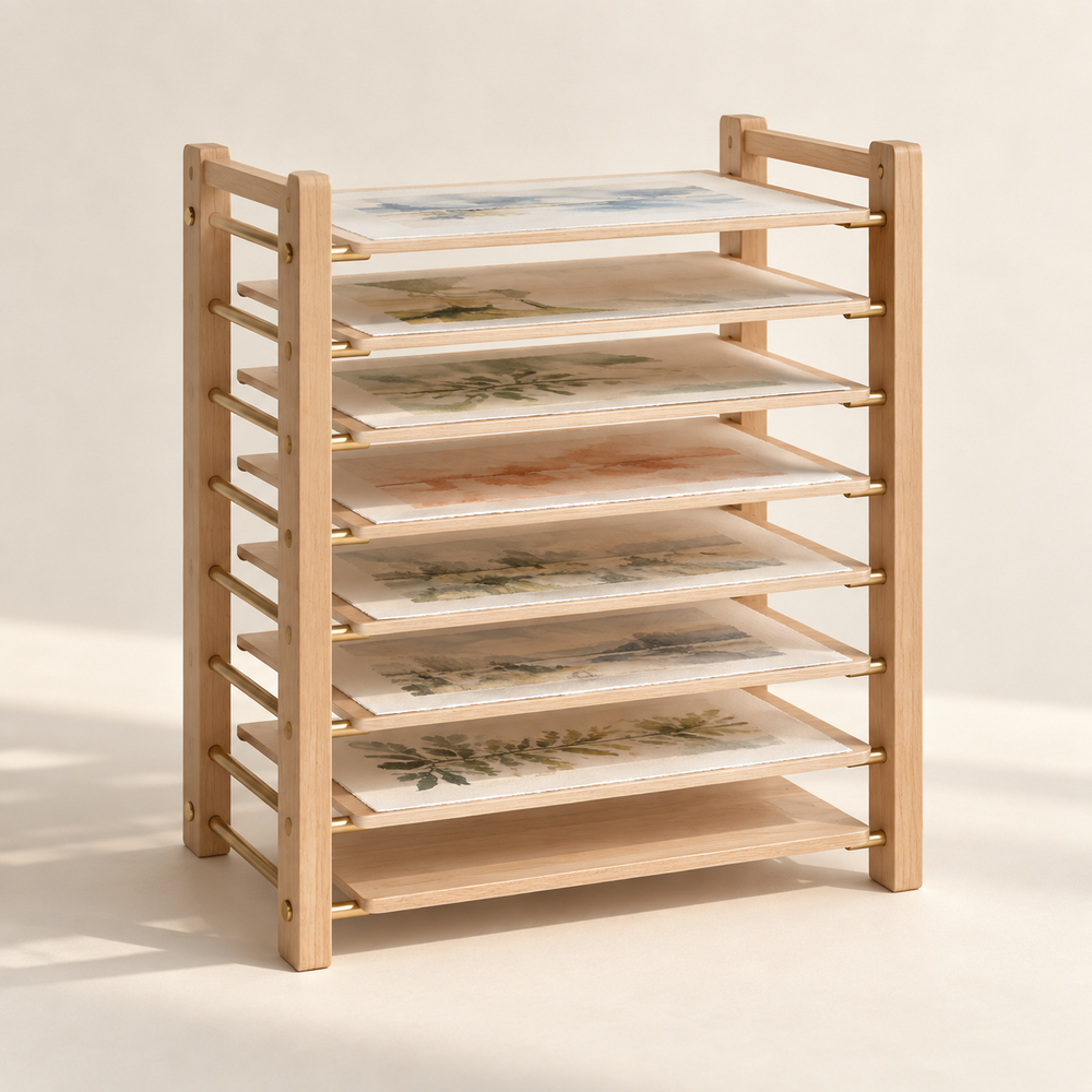 Compact droogrek voor prints — conceptvisualisatie a.made Atelier