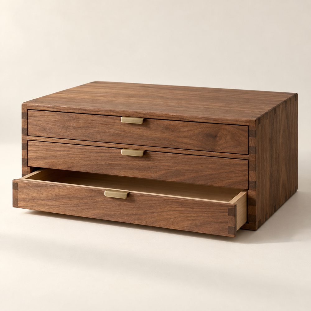Modulaire opbergkist met lades — conceptvisualisatie a.made Atelier