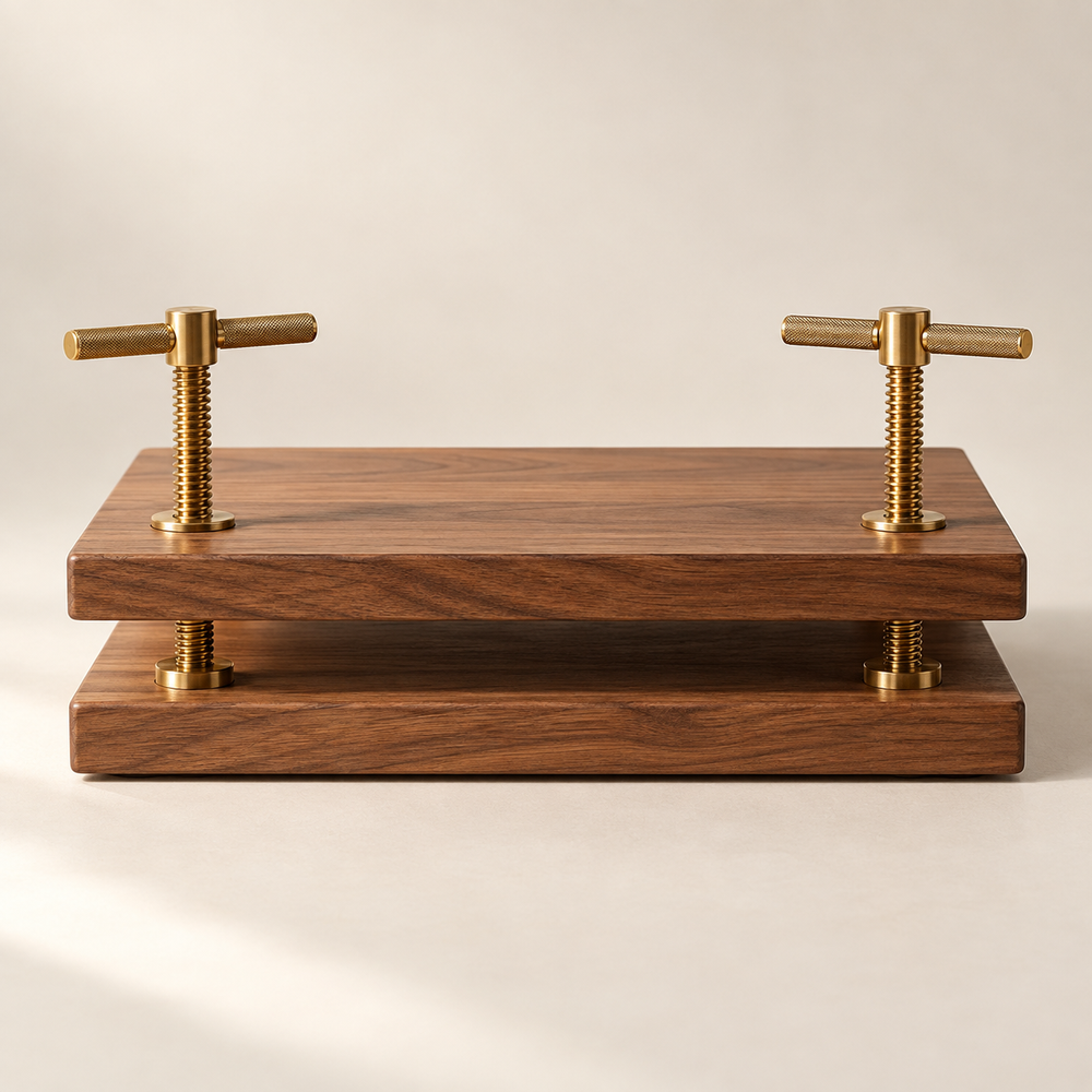 Tafelboekpers A4 — conceptvisualisatie a.made Atelier