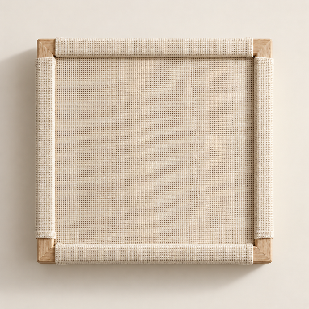 Punch needle frame met griplatten — conceptvisualisatie a.made Atelier