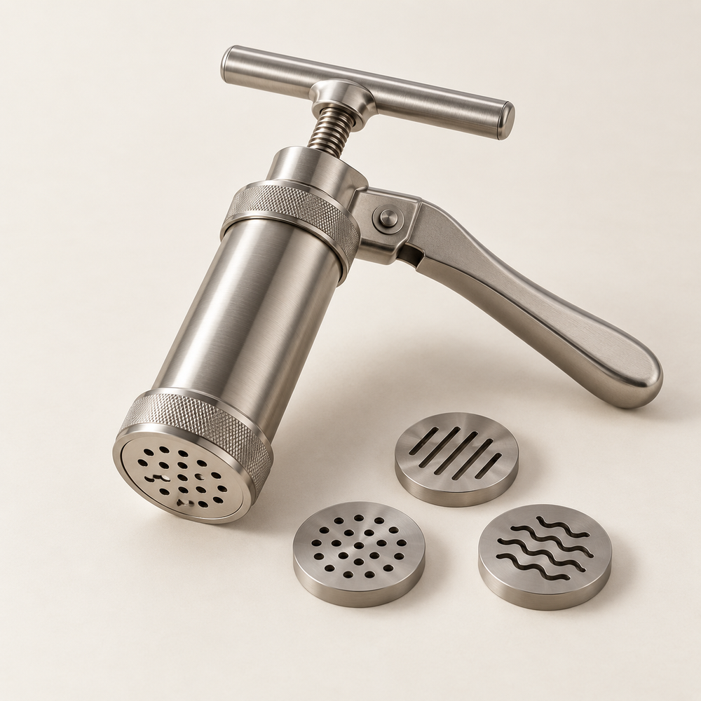 Compacte klei-extruder handmodel — conceptvisualisatie a.made Atelier