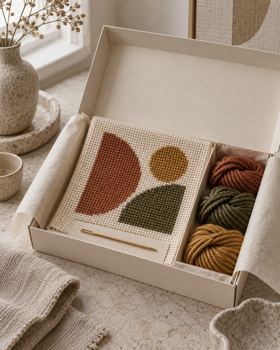 Beginner werkt met de a.made needlepoint maakproject