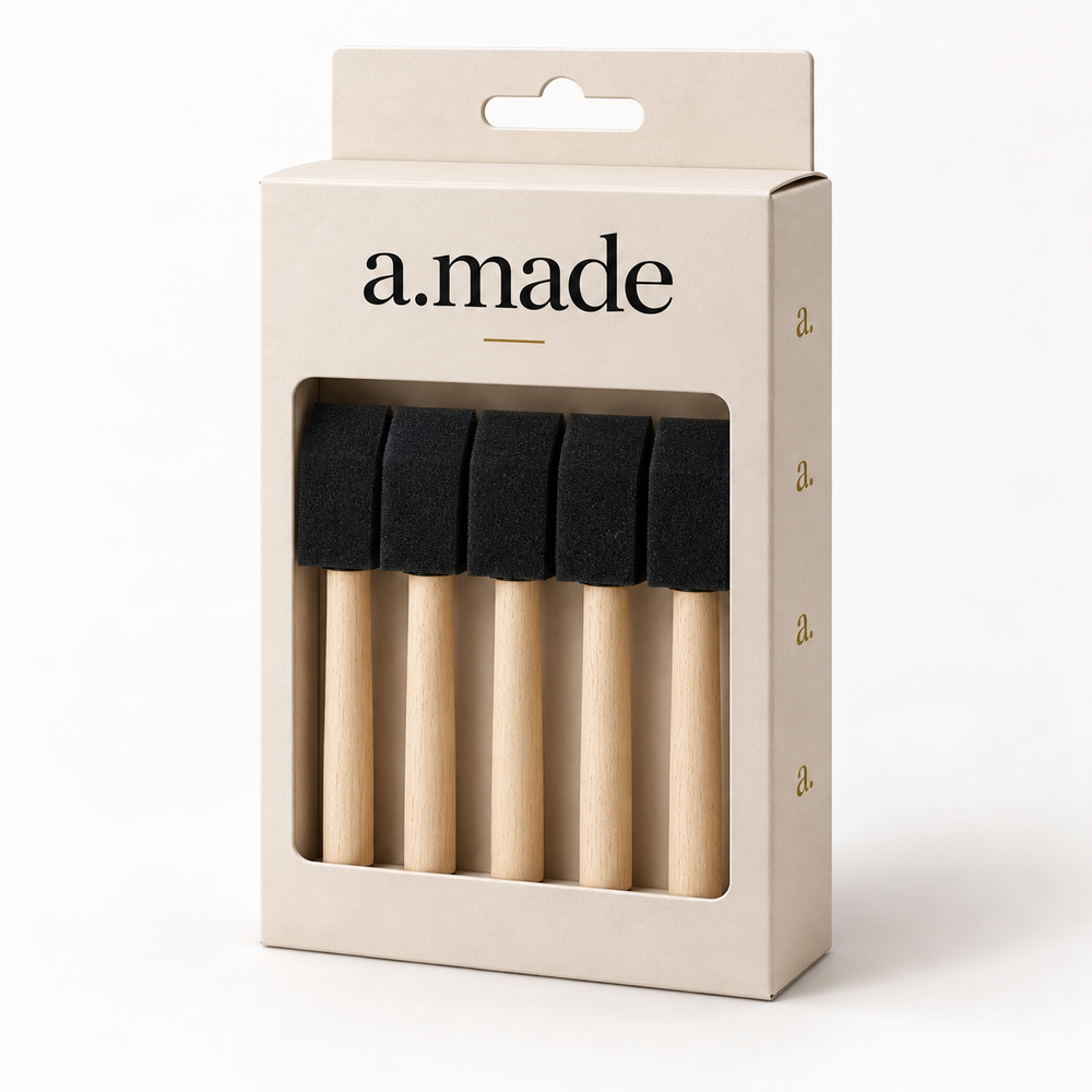 Ontwerpvisualisatie: Foam brushes – set in a.made materials verpakking