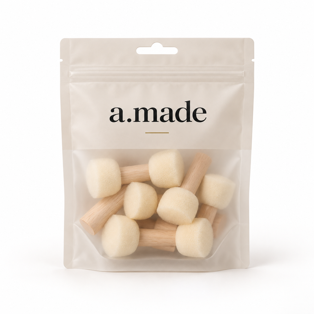 Ontwerpvisualisatie: Sponge daubers – set in a.made materials verpakking