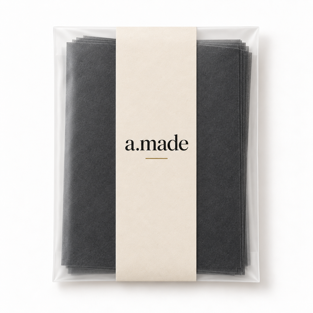 Ontwerpvisualisatie: Carbon transferpapier – pak in a.made materials verpakking