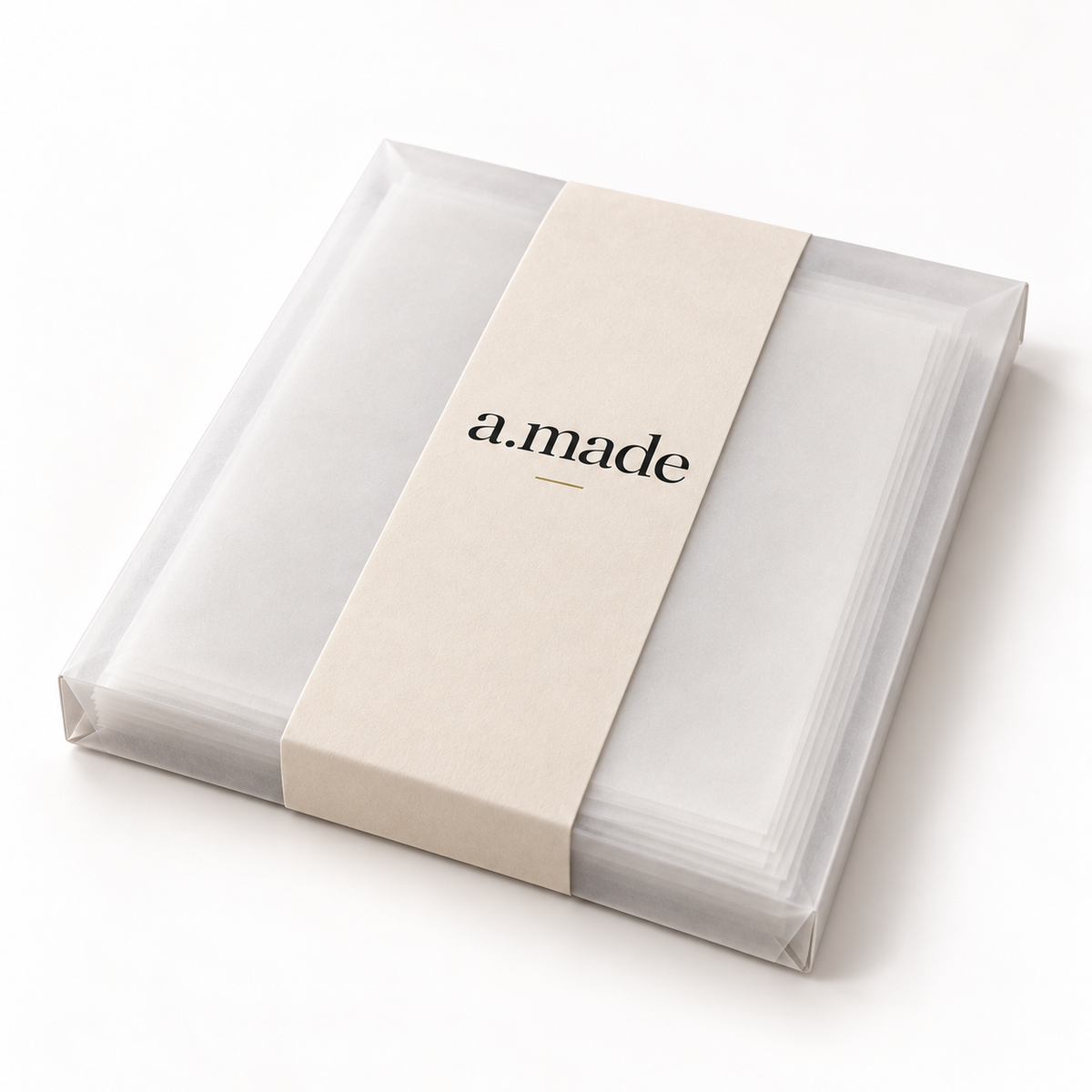 Ontwerpvisualisatie: A4 overtrekpapier – pak in a.made materials verpakking