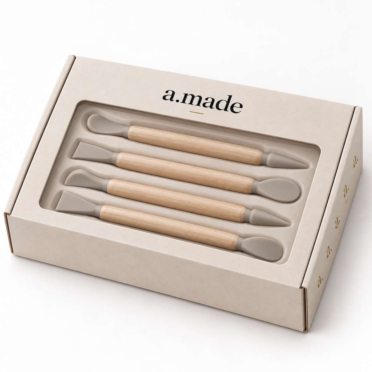 Ontwerpvisualisatie: Siliconen modelleertools – set in a.made materials verpakking
