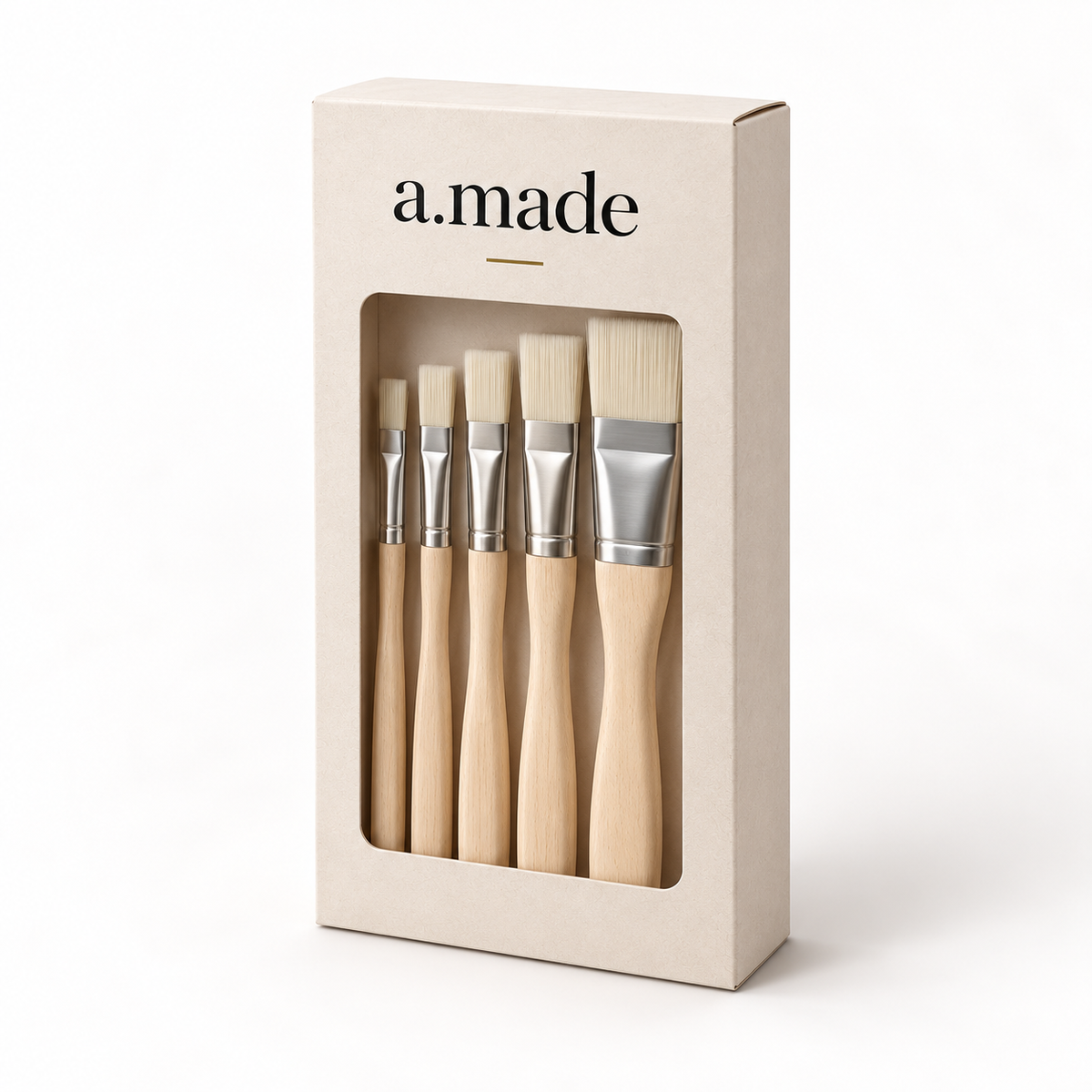 Ontwerpvisualisatie: Platte penselen – set in a.made materials verpakking