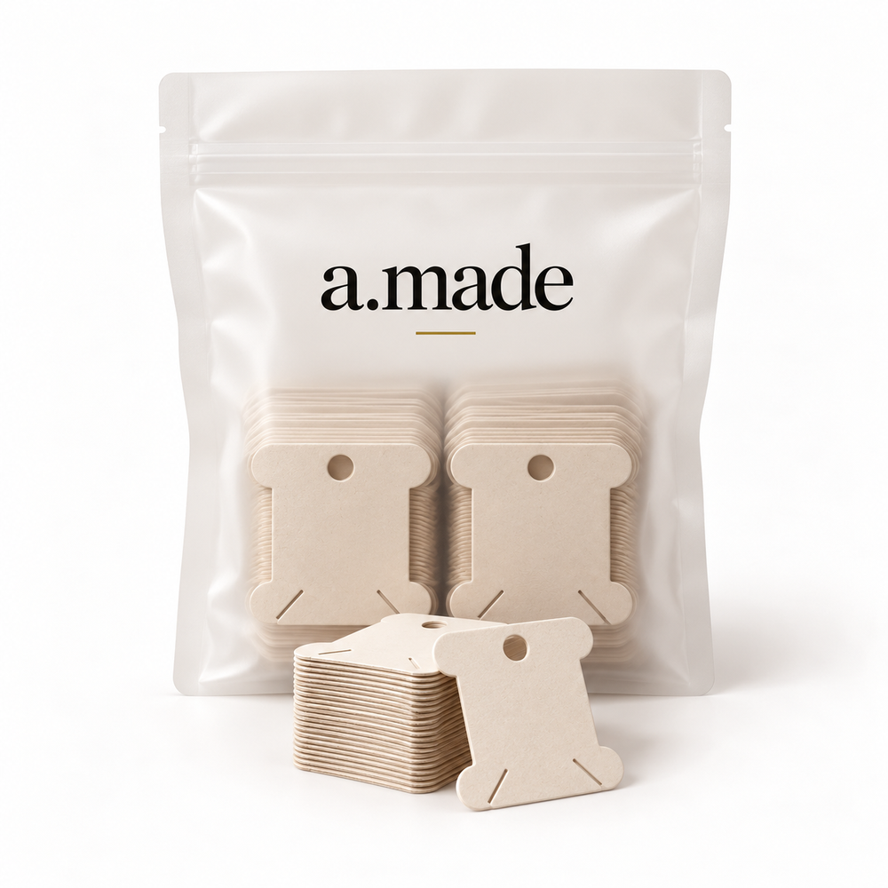 Ontwerpvisualisatie: Floss bobbins – 100 stuks in a.made materials verpakking