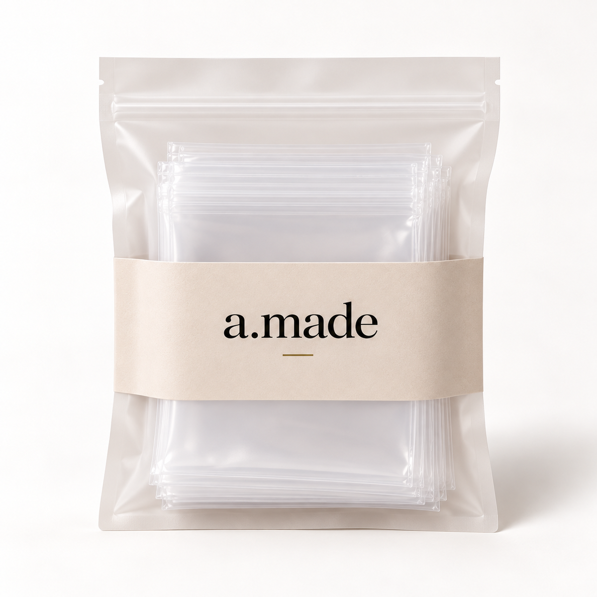 Ontwerpvisualisatie: Zipzakjes 10×15 cm – bulk in a.made materials verpakking
